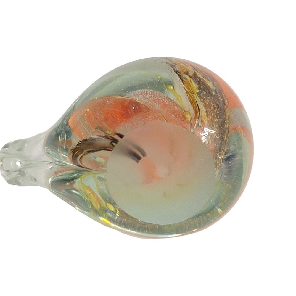 Art Glass Bird Paperweight Orange Swirl Abstract Pattern Flat Bottom 3.5 - Picture 5 of 8